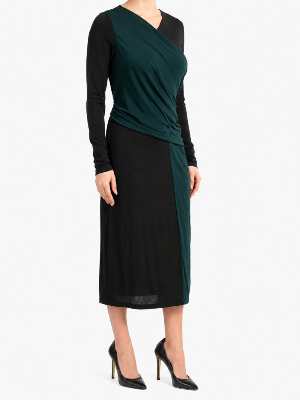 BOSS Eretha Jersey Sheath Midi Dress Black Green Stretch Size S NWOT - Picture 1 of 7